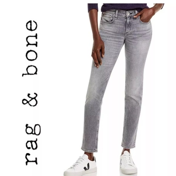 rag & bone-Dre Low Rise Slim Boyfriend Jeans-Denim-Gray-Silver-Size 27 - Picture 1 of 13